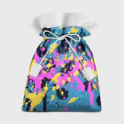 Мешок для подарков Брызги краски розовой желтой и темно синей, цвет: 3D-принт