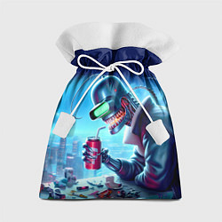 Мешок для подарков Кибер Бендер пьёт лимонад - неоновое свечение, цвет: 3D-принт