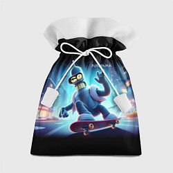 Мешок для подарков Bender is a skateboarder in neon street - ai art, цвет: 3D-принт