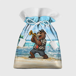 Мешок для подарков Медведь играет ска на пляже, цвет: 3D-принт