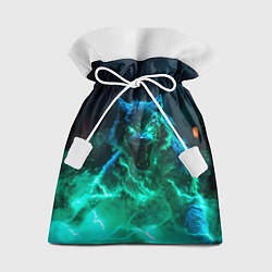 Мешок для подарков Волк с зелеными глазами, цвет: 3D-принт