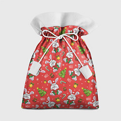 Мешок для подарков Новогодний паттерн с зайчиком, цвет: 3D-принт