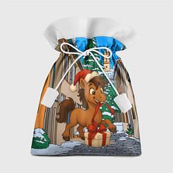 Мешок для подарков Лошадка распаковывает новогодний подарок, цвет: 3D-принт
