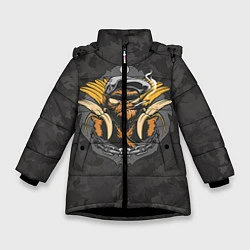 Куртка зимняя для девочки Камуфляжная обезьяна, цвет: 3D-черный