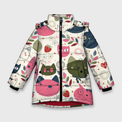 Куртка зимняя для девочки Радостные котики, цвет: 3D-красный