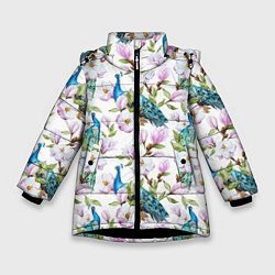 Куртка зимняя для девочки Цветы и бабочки 6, цвет: 3D-черный