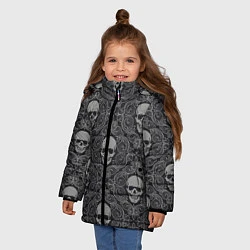 Куртка зимняя для девочки Ажурные черепа, цвет: 3D-черный — фото 2
