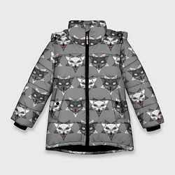Куртка зимняя для девочки Злые котики, цвет: 3D-черный