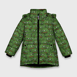 Куртка зимняя для девочки Грустные лягушки, цвет: 3D-черный