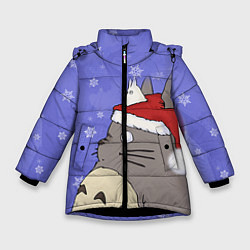 Куртка зимняя для девочки Тоторо и снег, цвет: 3D-черный