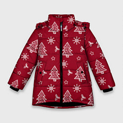 Куртка зимняя для девочки Новогодний узор, цвет: 3D-черный