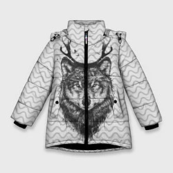 Куртка зимняя для девочки Рогатый волк, цвет: 3D-черный