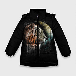 Куртка зимняя для девочки Космический тигр, цвет: 3D-черный