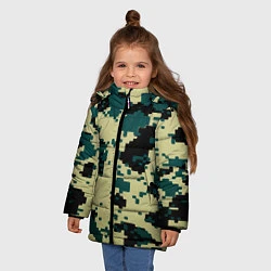 Куртка зимняя для девочки Камуфляж пиксельный: зеленый/черный, цвет: 3D-черный — фото 2