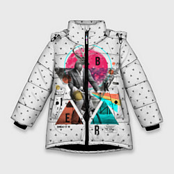 Куртка зимняя для девочки Олень почтальон, цвет: 3D-черный
