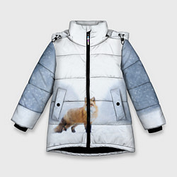 Куртка зимняя для девочки Лиса на снегу, цвет: 3D-черный
