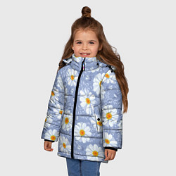 Куртка зимняя для девочки Нежные ромашки, цвет: 3D-черный — фото 2