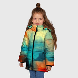 Куртка зимняя для девочки Разноцветная акварель, цвет: 3D-черный — фото 2