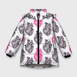 Куртка зимняя для девочки Сердца 1, цвет: 3D-светло-серый