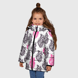 Куртка зимняя для девочки Сердца 1, цвет: 3D-светло-серый — фото 2