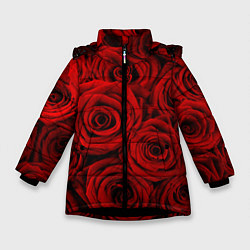 Куртка зимняя для девочки Красные розы, цвет: 3D-черный