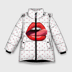 Куртка зимняя для девочки Губы, цвет: 3D-черный