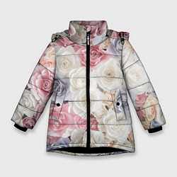 Куртка зимняя для девочки Букет из роз, цвет: 3D-черный