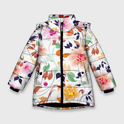 Куртка зимняя для девочки Нежные цветы, цвет: 3D-черный