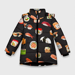 Куртка зимняя для девочки Планета суши, цвет: 3D-черный