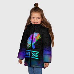 Куртка зимняя для девочки Muse: Neon Flower, цвет: 3D-светло-серый — фото 2