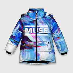 Куртка зимняя для девочки MUSE: Blue Colours, цвет: 3D-черный
