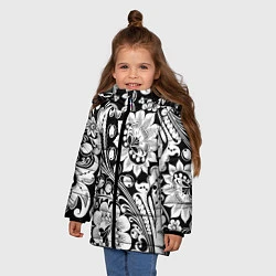 Куртка зимняя для девочки Хохлома черно-белая, цвет: 3D-черный — фото 2