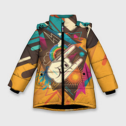 Куртка зимняя для девочки Ретро-музыка, цвет: 3D-черный