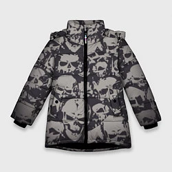 Куртка зимняя для девочки Демонические черепа, цвет: 3D-черный