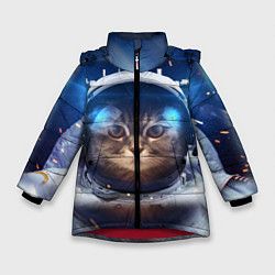 Куртка зимняя для девочки Кот-космонавт, цвет: 3D-красный