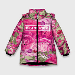 Куртка зимняя для девочки Black Pink: Abstract Flowers, цвет: 3D-черный