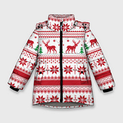 Куртка зимняя для девочки Новогодние олени, цвет: 3D-светло-серый