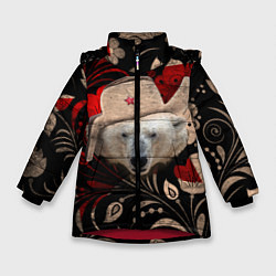 Куртка зимняя для девочки Медведь в ушанке, цвет: 3D-красный