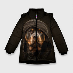 Куртка зимняя для девочки Ротвейлер в капюшоне, цвет: 3D-черный