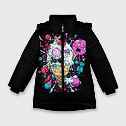 Куртка зимняя для девочки Мороженое монстров, цвет: 3D-черный