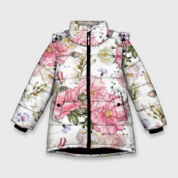Куртка зимняя для девочки Нежные розы, цвет: 3D-черный