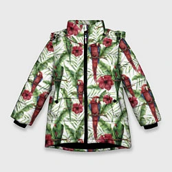 Куртка зимняя для девочки Попугаи Ара, цвет: 3D-черный
