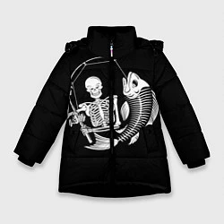 Куртка зимняя для девочки Fishing Skull, цвет: 3D-черный