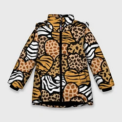 Куртка зимняя для девочки Сердца из шкур африканских животных, цвет: 3D-черный