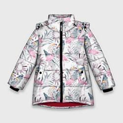 Куртка зимняя для девочки Тропические фламинго, цвет: 3D-красный