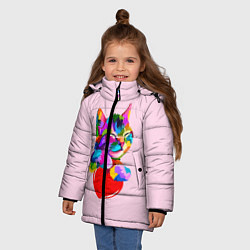 Куртка зимняя для девочки Кот, цвет: 3D-красный — фото 2