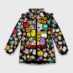 Куртка зимняя для девочки Adventure Time stickers, цвет: 3D-черный