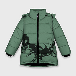 Куртка зимняя для девочки Черные кони, цвет: 3D-черный