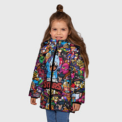 Куртка зимняя для девочки BRAWL STARS LEON SHARK, цвет: 3D-светло-серый — фото 2