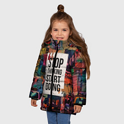 Куртка зимняя для девочки Stop thinking Start doing, цвет: 3D-черный — фото 2